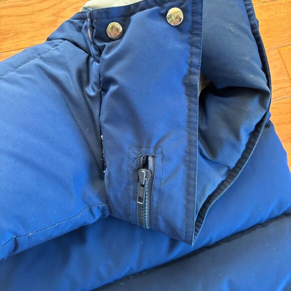 Vintage Black Ice Down Filled Blue Puffer Vest Mens M Hideaway Hood Outdoor Camp - Picture 4 of 10